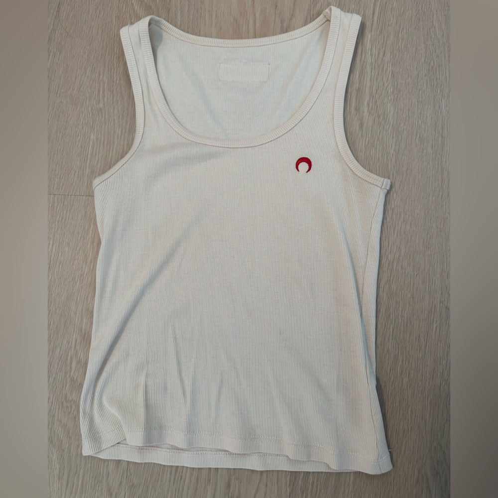 Marine Serre White Tank Top with Red Crescent Logo
